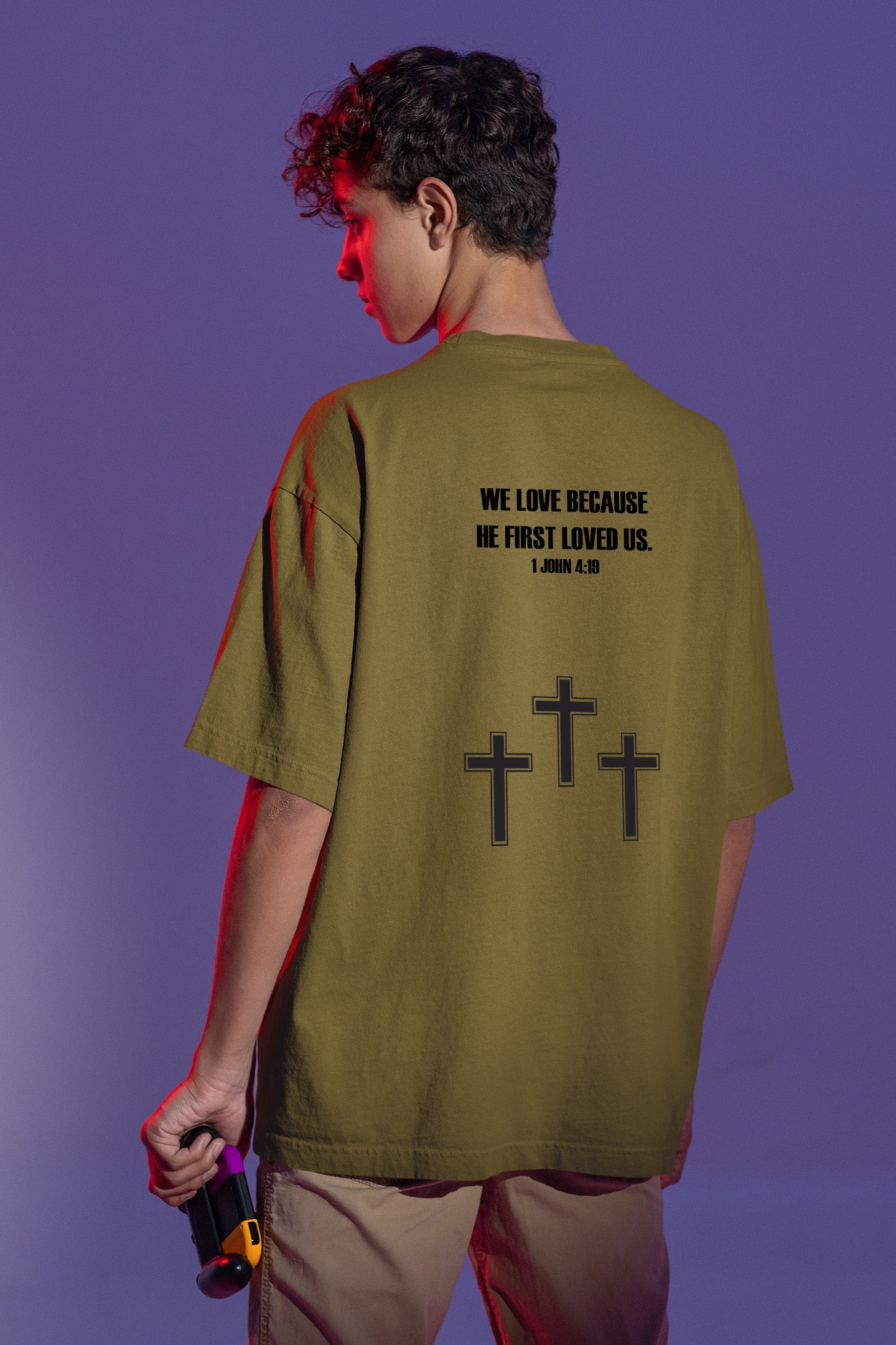 Mens Oversized Faith Community Army Green