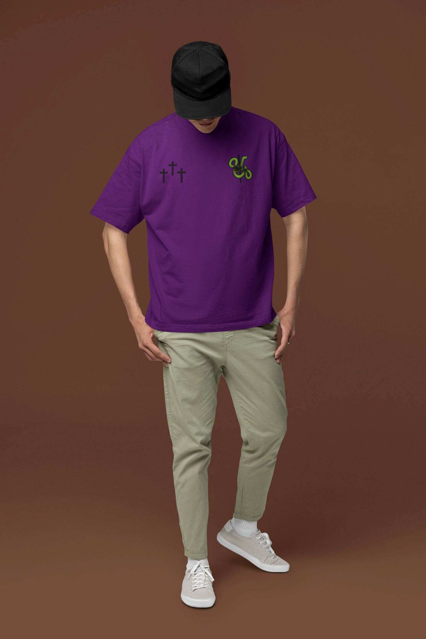 Mens Oversized Faith Community Deep Purple