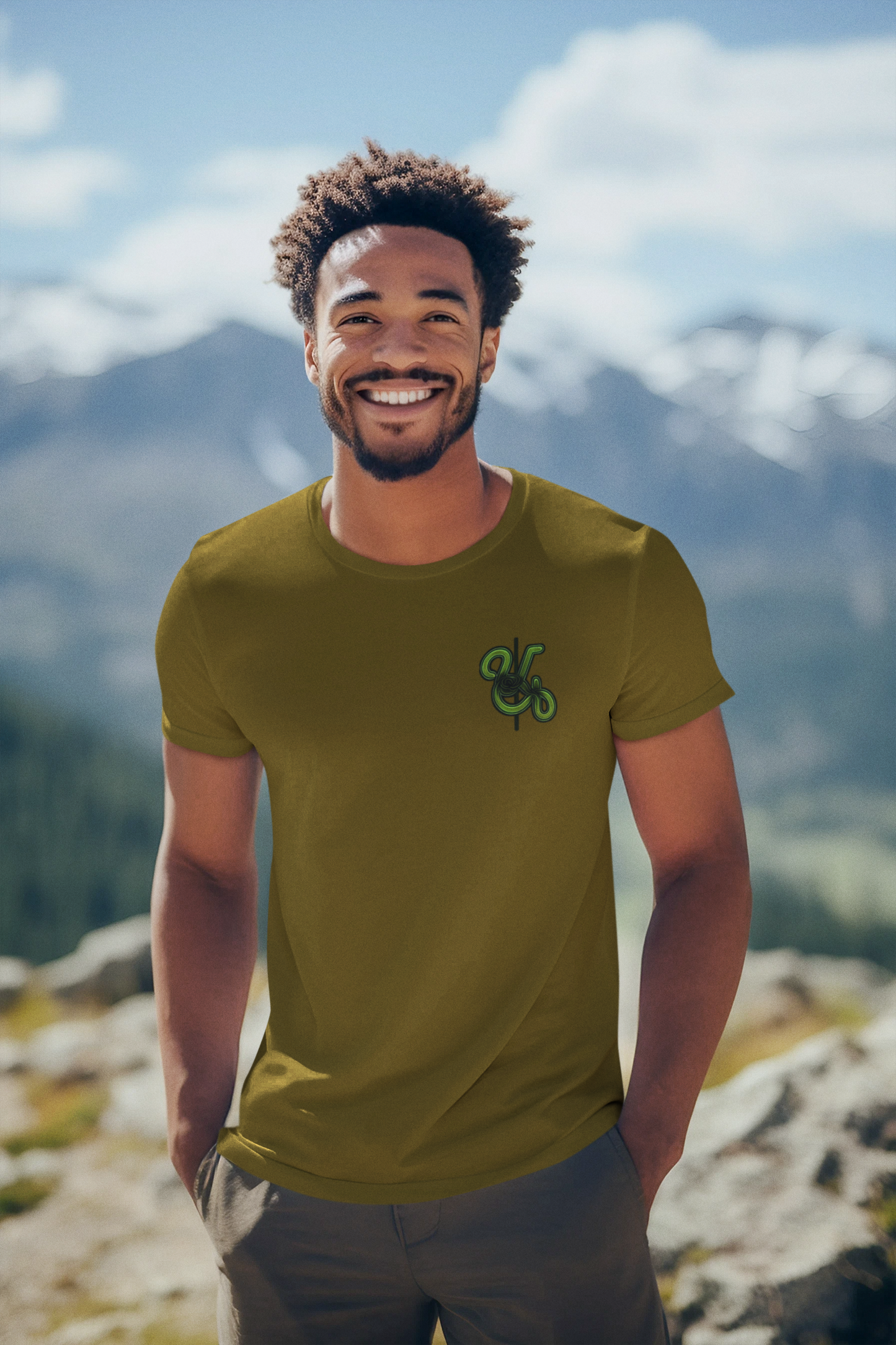 Mens Faith Community Army Green Logo Only